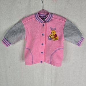 Vintage Disney Winnie The Pooh Baby Girls 3/6 Months Fleece Varsity Pink Jacket